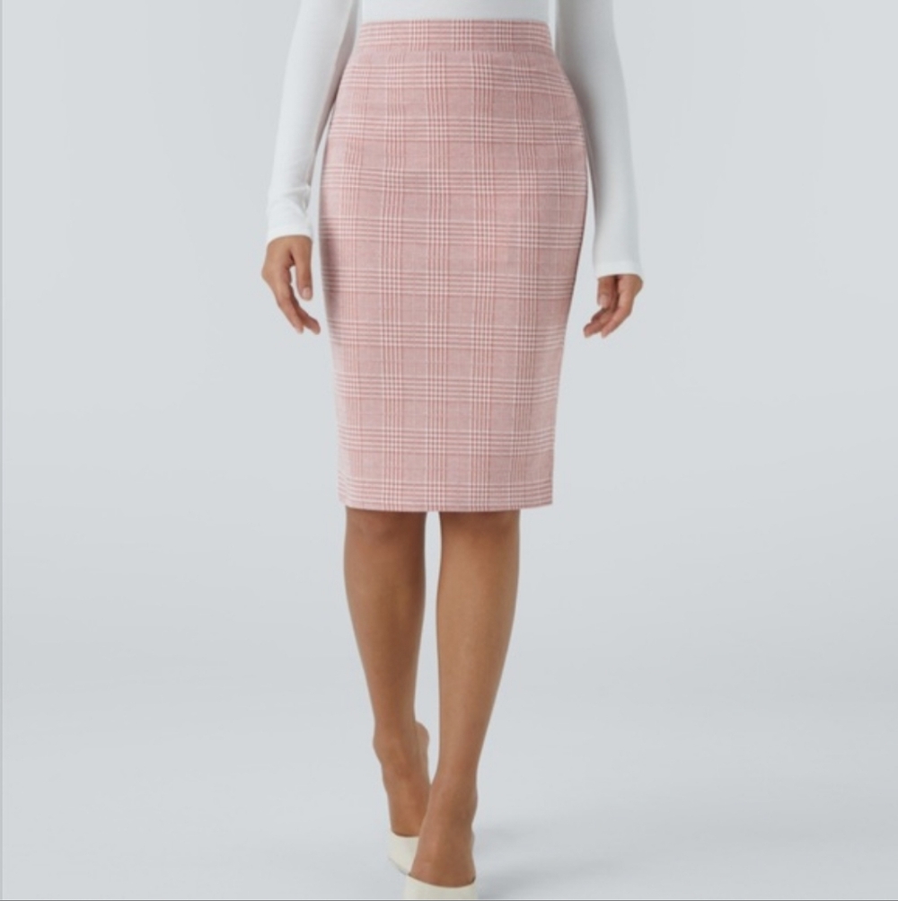 HALARA Pink Houndstooth Plaid Skirt